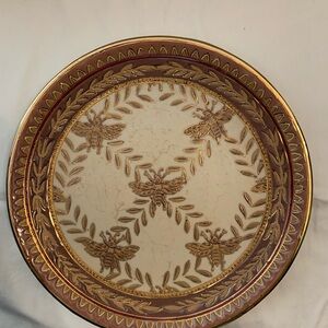 Rare  Embossed Gold and Cream Honey Bee Decorative Plate